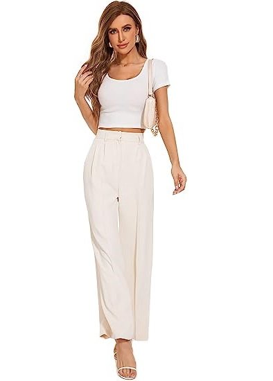 Women's Wide Leg Pants High Elasticity Waist Back Business Work Pants Long