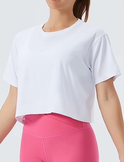 Women's Workout Cropped Loose Yoga Running T-Shirt